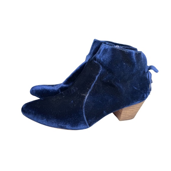 Restricted blue Velvet Ankle Booties lace up bow back 8 casual fall winter - Picture 4 of 10